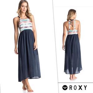Roxy Vibrant Striped Maxi Dress with Navy Skirt